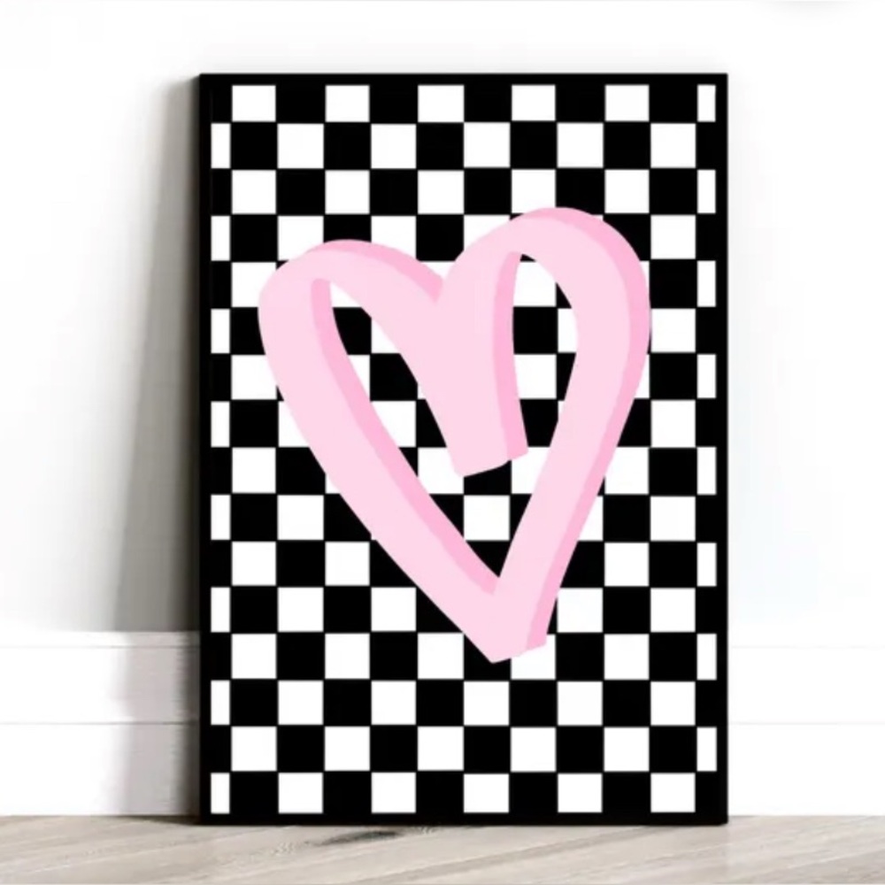 Pink Heart on Checkered Framed 8x10 Print Mackenzie Childs Style